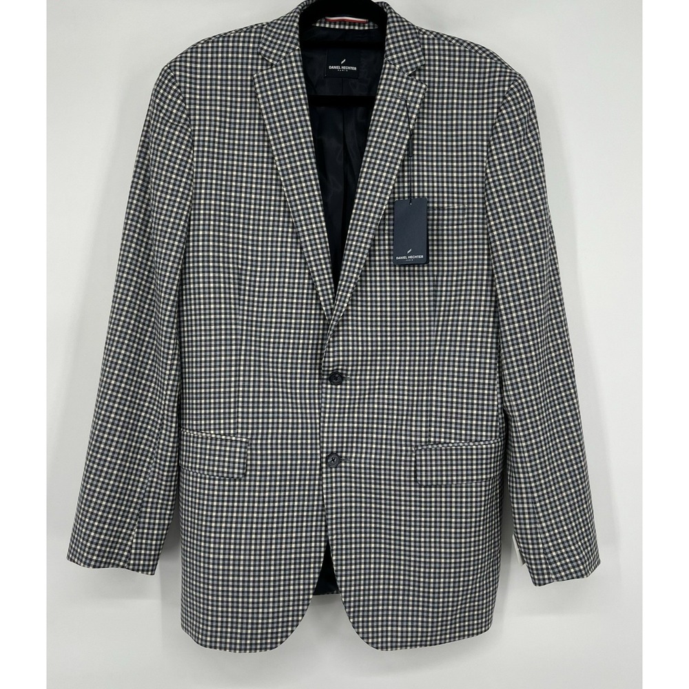Daniel Hechter Two Button Blue Cream Check Wool Sport Coat Size 40L NWT